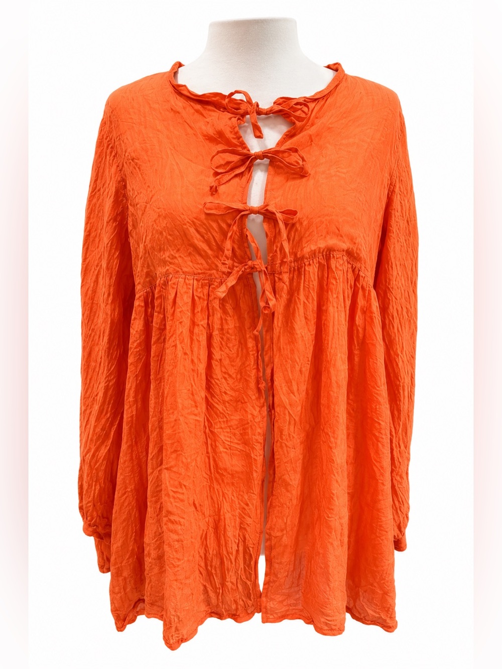 Chan Luu Tie-Front Gauzy Silk Orange Tunic Top Blouse Small Excellent Condition